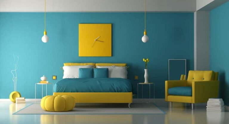blue,and,yellow,master,bedroom,with,double,bed,and,armchair